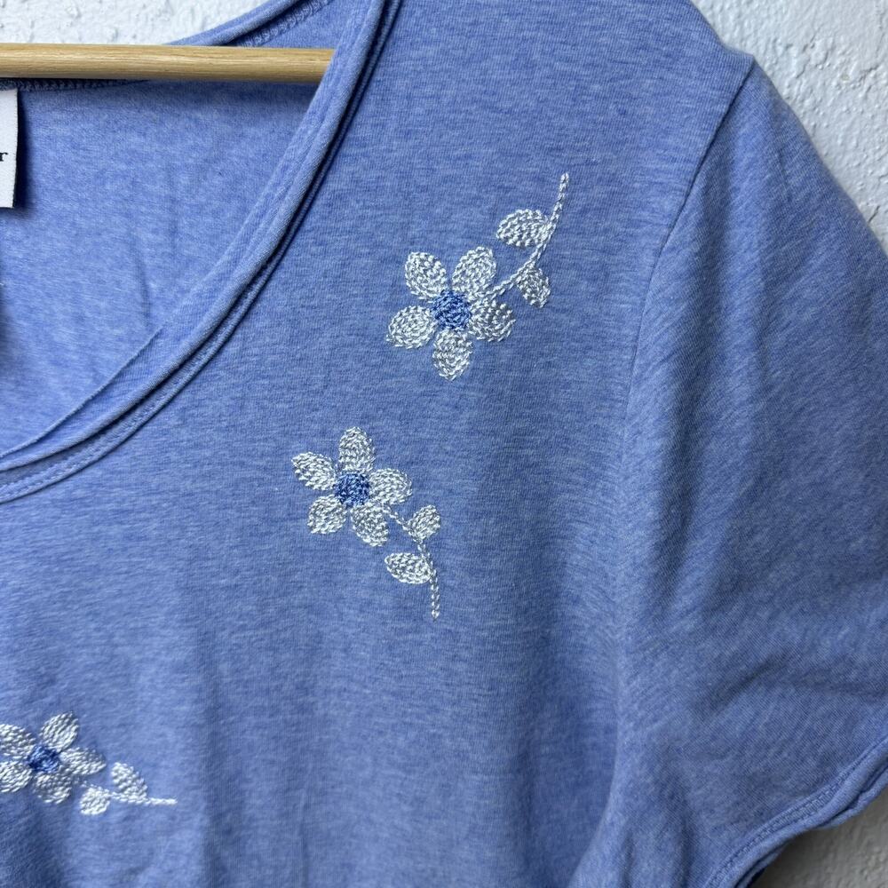 Alfred Dunner Womens‎ Blue Embroidered Floral Tunic Top Size L Resort Vacation
